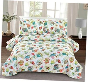 3-Piece Colorful Seashell Lightweight Quilt Set,Beach Themed King Yellow - Picture 1 of 8