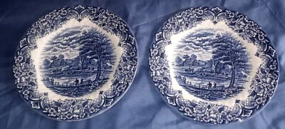 UN BONITO JUEGO DE 2 PLATOS DE CENA ROYAL ART STAFORDSHIRE INGLATERRA AZUL Y BLANCO 9,75" Foto 1 de 4