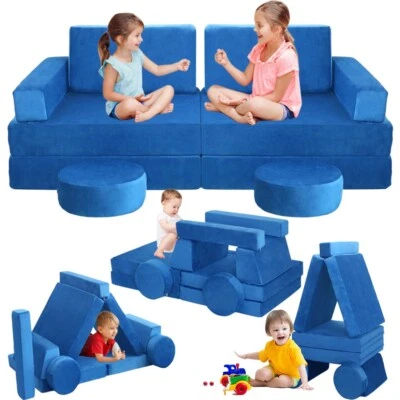 Juego de sofá plegable de espuma modular azul de 10 piezas para niños Foto 1 de 4