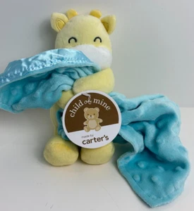 NWT Carters Child Of Mine Plush Yellow Giraffe Turquoise Blue Security Blanket - Picture 1 of 8