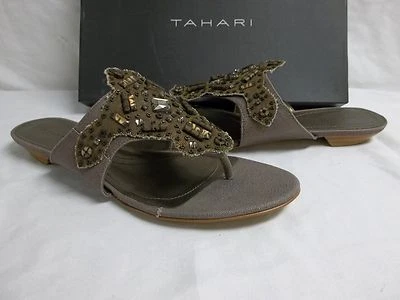 Tahari Size 9 M Olivia Antique Gold Flip Flops Sandals New Womens Shoes - Image 1 of 4