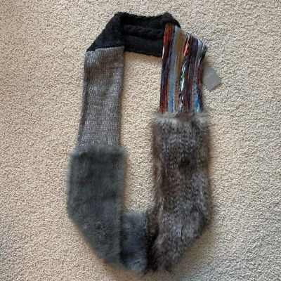 ANTHROPOLOGIE NUEVO CON ETIQUETAS Multicolor Piel y Tejido Infinity Bufanda Gris Foto 1 de 4