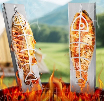 2x Flammlachsbrett set Edelstahl Buche Feuerschale Flammlachsbretter Lachsbrett - Bild 1 von 4