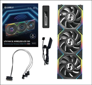 Lian Li Uni Fan SL LCD 120 Wireless ARGB Case Fan w/ Controller, Black, 3-Pack - Afbeelding 1 van 3