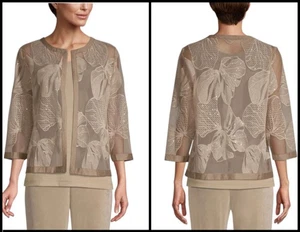 Chicos Travelers Floral Mesh Open Jacket Sequins Satin Event Holiday Size M NEW - Picture 1 of 12