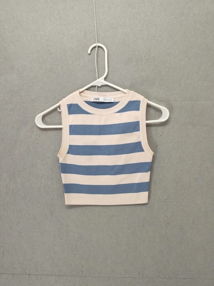 Suéter sin mangas Zara para mujer pequeño a rayas tejido suéter de verano Foto 1 de 4