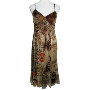 Vestido Boho Vintage Sue Wong Seda Cuentas Marrón Talla 6 Y2K Nocturne Flutter Slip - Imagen 1 de 10