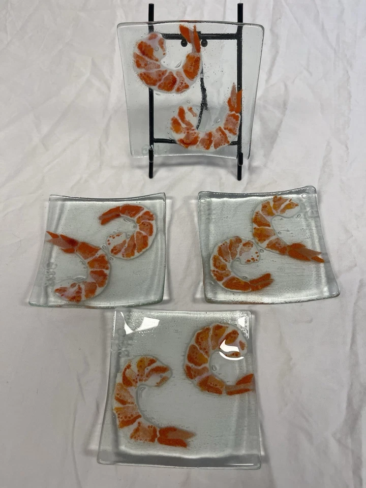 Platos de camarones de vidrio fundido Duree Designs - Juego de 4 platos pequeños para aperitivos Foto 1 de 4