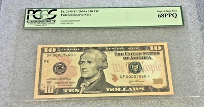 2004-A $10 STAR FRN LOW SERIAL #7460 PCGS 68 PPQ (2959) - Image 1 of 2