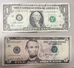 5 Dollar Bill Circulated, Low Serial Number, Star Note 2013 - Picture 1 of 2