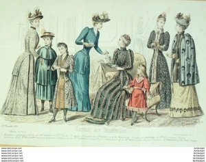 Mode Journal de Demoiselles 1891 # 4858 (Thirion)  Gravure originale aquarellee - Picture 1 of 1