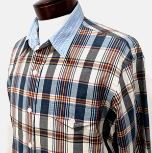Vtg 90s Polo RALPH LAUREN Men's MADRAS Plaid ~ STRIPED COLLAR ~Shirt Size L EUC* - Picture 1 of 10