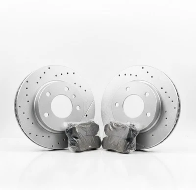 Rotor y pastillas de freno perforadas y ranuradas Mazda Protege5 02-03. Juego completo trasero y delantero Foto 1 de 4