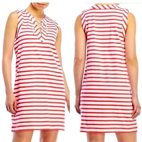 Mini abito Kate Spade New York bianco a righe corallo senza maniche stringate tubino piccolo