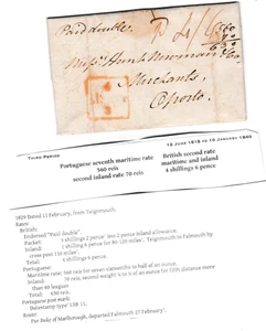NS26 GB PRE-STAMP 1829 LETTER TEIGNMOUTH TO PORTUGAL CORRECT RATES VIA FALMOUTH - Picture 1 of 4