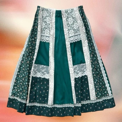 VTG 70s Carefree Fashions S M Cottage Core Prairie Lace Floral Long Maxi Skirt - Image 1 of 3
