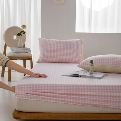 Sábana ajustable a cuadros rosa rejilla cubierta antideslizante Buffalo a cuadros para dormitorio Foto 1 de 4