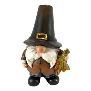 Männliche Ernte Herbst Pilger Wichtel hält Mais Erntedankfigur 6,3 Zoll - Bild 1 von 7