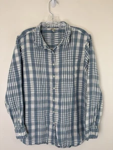 LL Bean Hemd Damen Größe XL Leinen blau/weiß kariert Langarm Kragen - Bild 1 von 9