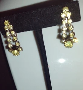 Vintage Yellow Rhinestone Crystal Dangle Earrings - Picture 1 of 4