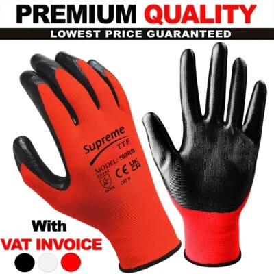 SUPREME TTF 240 PAIRS RED BLACK NITRILE COATED WORK GLOVES BUILDERS GARDENING CONSTRUCTION