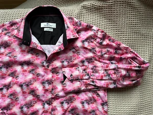 CLAUDIO LUGLI COUTURE Hombre Camisa Manga Larga Estampado Botones LABIOS Rosa zs Grande - Imagen 1 de 7