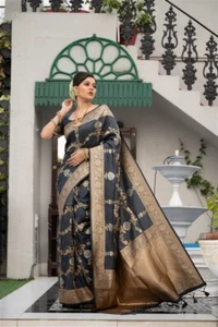 Soft Banarasi Katan Silk | Silver And Gold Zari WeavingPallu, blouse piece - Picture 1 of 1
