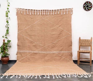 Alfombra beige hecha a mano marroquí 7x10 Kilim sala de estar algodón alfombra bereber - Imagen 1 de 10