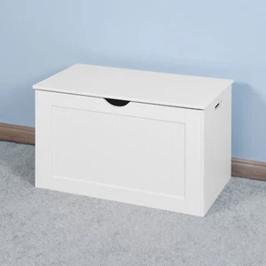 Modern White Lift Top Entryway Storage Bench Chest Toy Box With 2 Safety Hinge - Picture 1 of 9