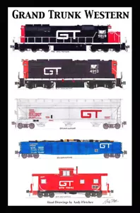 Póster Grand Trunk Western años 70 tren 12"x18" enmarañado firmado por Andy Fletcher - Imagen 1 de 1