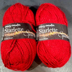 2 Mary Maxim Ruby Red Starlette Sparkle 1 Skein Worsted Acrylic Yarn 196 Yards - Picture 1 of 3