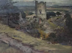 Antigua Pintura Original Paisaje con Ruinas, Castillo Siglo XIX - Imagen 1 de 9