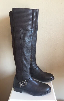 BCBGeneration Botas Mujer Marrón Talla 7 1/2 Cuero Hasta la Rodilla Hebilla Dorada Foto 1 de 4