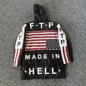 FTP F*ckthepopulation Made In Hell Leather Puffer Jacket Black Sz Large Mint!USA - Picture 1 of 19