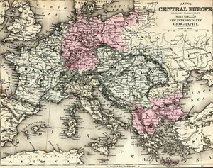 Central Europe Map Circa 1870's Genuine Mitchell's Map - Picture 1 of 2