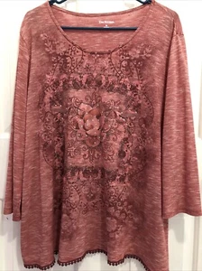 womens Kim Rogers size XL humming bird sequin crochet hem top - Picture 1 of 9
