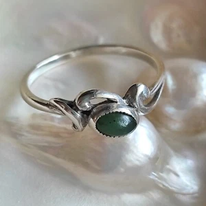 Vintage Silver Ring Jade Nephrite Natural stone 1.7 g - Picture 1 of 10