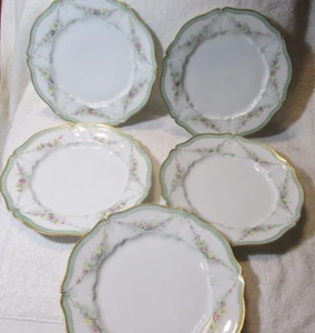 Antique T&V Tressemanes &Vogt LIMOGES Gold Gilt Floral Dinner Plates Set 5 - Picture 1 of 6