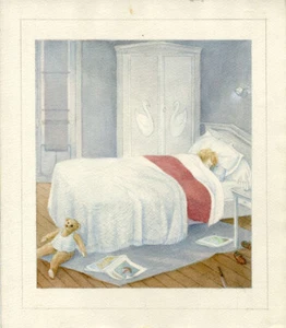 ENFANT DORT DANS SON LIT DESSIN ORIGINAL AQUARELLE LIVRE JEUNESSE LA FARANDOLE - Picture 1 of 1