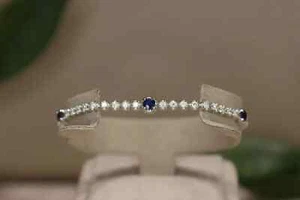 7Ct Round Cut Simulated Sapphire & Diamond Tennis Bracelet 14K White Gold Plated - Picture 1 of 12