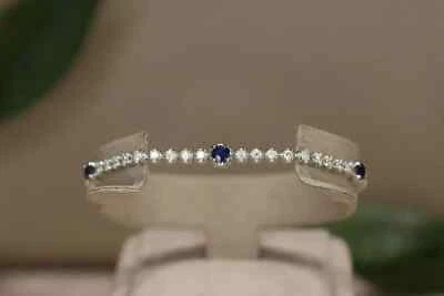 7Ct Round Cut Simulated Sapphire & Diamond Tennis Bracelet 14K White Gold Plated - Image 1 of 4