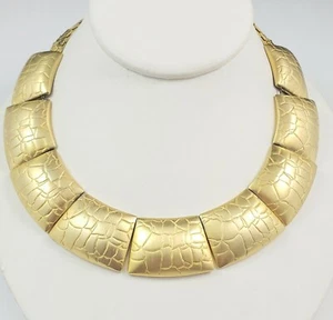 Vintage KJL KENNETH JAY LANE Gold Tone Etched Collar Choker Necklace - Picture 1 of 12