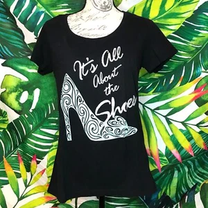 Disney Store Japan Girls L Cinderella "It's All About the Shoes" Glitter Tee - Picture 1 of 8