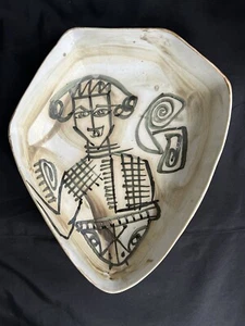 Vintage Picasso Style Domit Abstract portrait Pottery Large Plate Bowl Signed - Picture 1 of 24