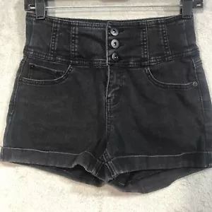 Pantalones cortos de jean Sin Boundaries negros de 3 botones para mujer talla 9 pantalón de mezclilla alto - Imagen 1 de 7