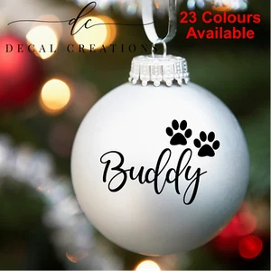23 COLOURS Pet Name Paw Dog Cat Love Heart Christmas Bauble Xmas STICKER ONLY - Picture 1 of 3