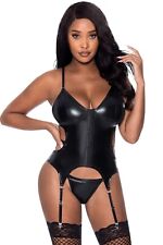 CLUB CANDY WET LOOK BASQUE CORSET STYLE WITH GARTERS & CHEEKY PANTY