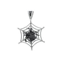 925 Sterling Silver Posion Stinging Black Spider Fancy Micro Pave Pendant