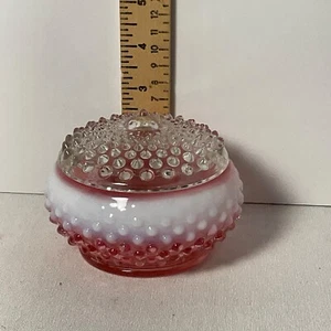 Fenton cranberry/opalescent  hobnail vanity box clear lid - Picture 1 of 6