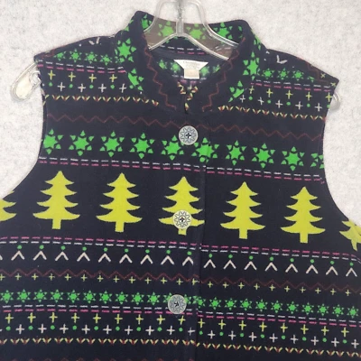 Жилет флисовый CHRISTOPHER BANKS размер L рождественская праздничная ель деревья снежинки - Изображение 1 из 4